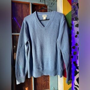 L.L.Bean Mens Blue V Neck Cotton Pullover Sweater MEDIUM REGULAR